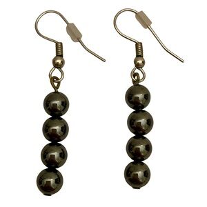 Hematite Beaded Silver Dangle Earrings Art Deco Cocktail Metallic Jewelry